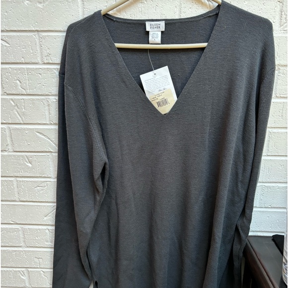 Eileen Fisher NWT granite vneck wool tunic sweater